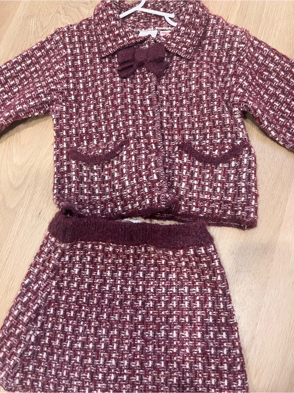 Zara Marled Burgundy and White Knit Cardigan